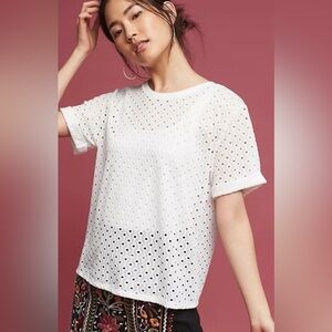 Anthropologie Ivory Eyelet Top S